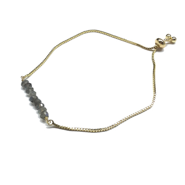 Natural labradorite gemstone bar gold stainless steel box chain adjustable bracelet