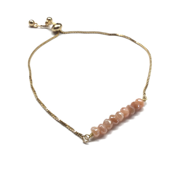 Natural Peach Moonstone Gemstone Bar Bracelet