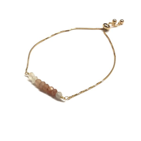 Natural multi moonstone gemstone bar gold stainless steel box chain adjustable bracelet