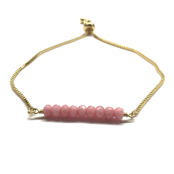 Natural rhodochrosite gemstone bar gold stainless steel box chain adjustable bracelet