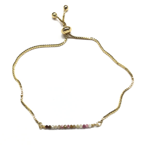 Natural tourmaline gemstone bar gold stainless steel box chain adjustable bracelet