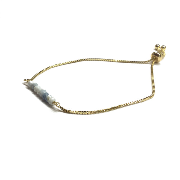 Natural blue denim opal gemstone bar gold stainless steel box chain adjustable bracelet