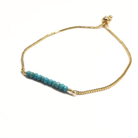 Natural turquoise gemstone bar gold stainless steel box chain adjustable bracelet