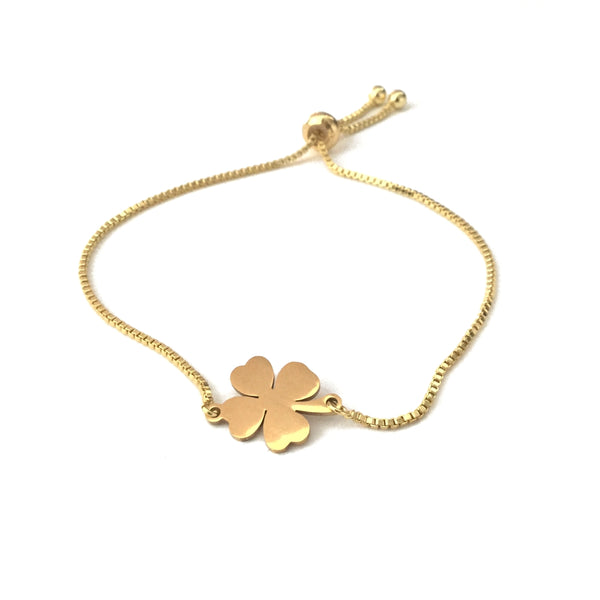 Gold Four Leaf Clover Adjustable Bracelet