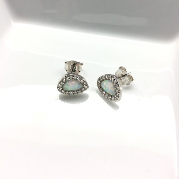 Sterling Silver Cubic Zirconia Opal Stud Earrings
