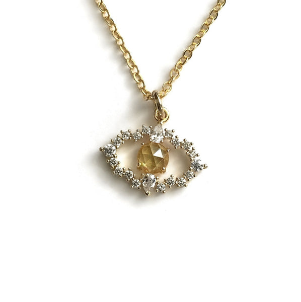 gold evil eye cubic zirconia citrine necklace