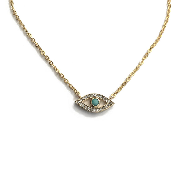 tiny gold evil eye cubic zirconia turquoise necklace