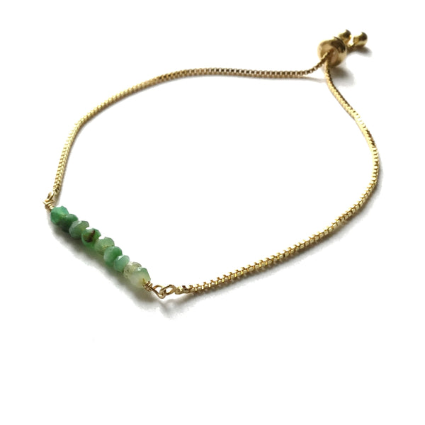 Natural chrysoprase gemstone bar gold stainless steel box chain adjustable bracelet