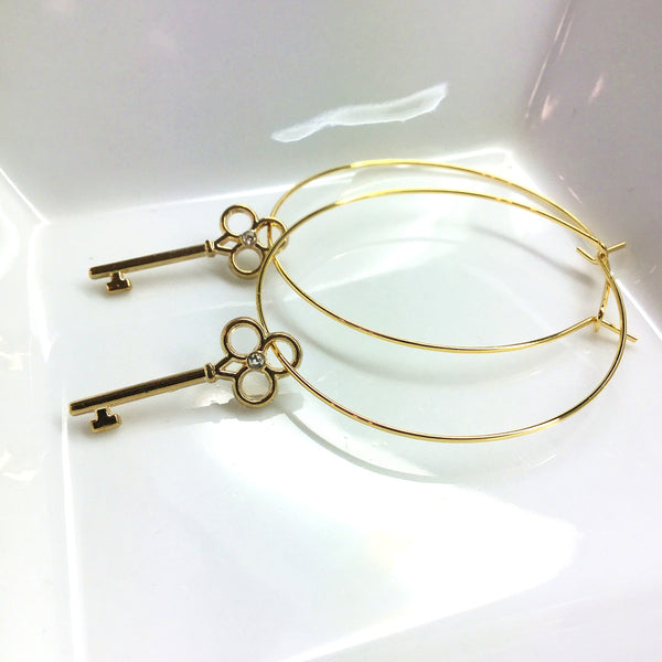 cubic zirconia key hoop earrings