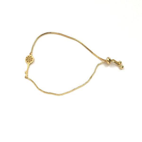 Gold stainless steel key on an adjustable gold stainless steel box chain bracelet
