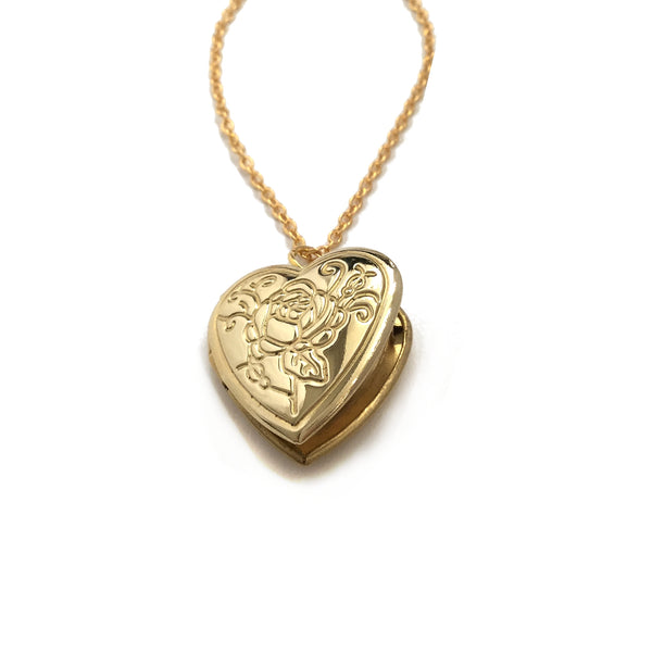 rose flower heart locket necklace