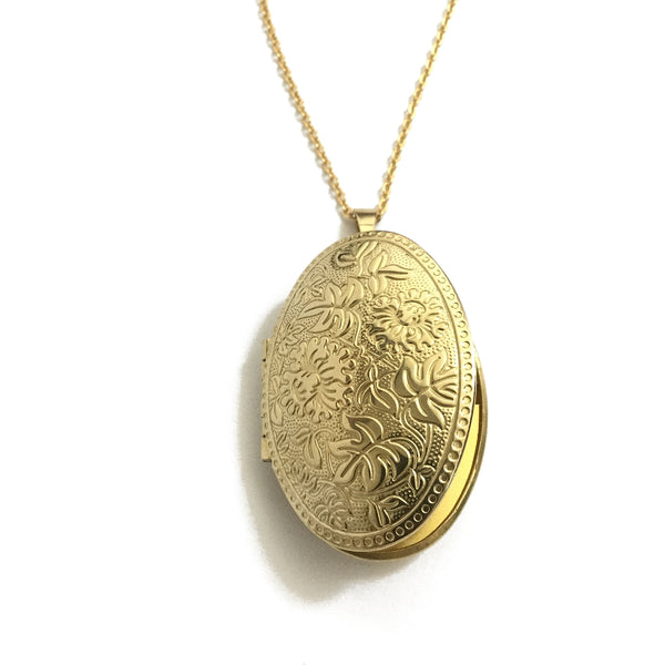 gold oval floral locket necklace