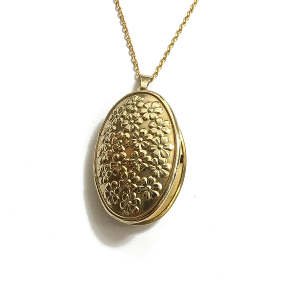 gold flower locket necklace