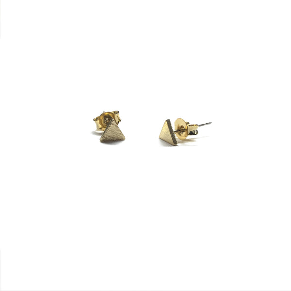 Gold plated matte triangle stud earrings with sterling silver posts