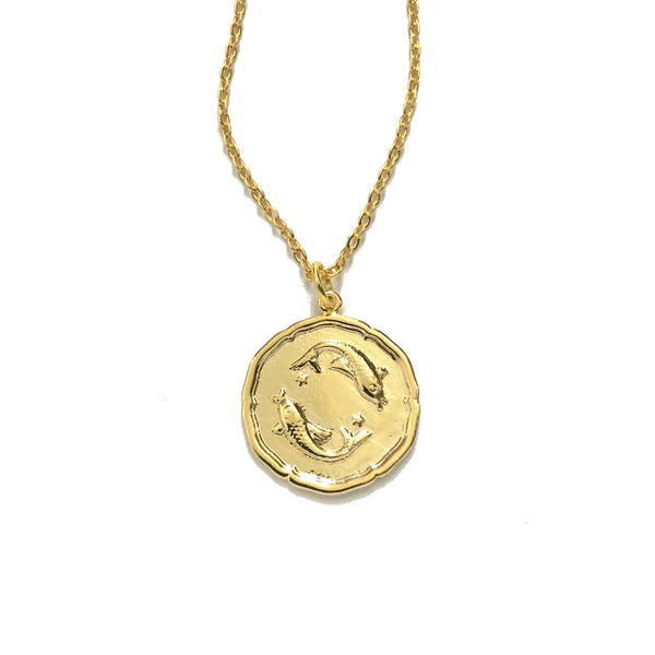 Gold plated pisces disc necklace