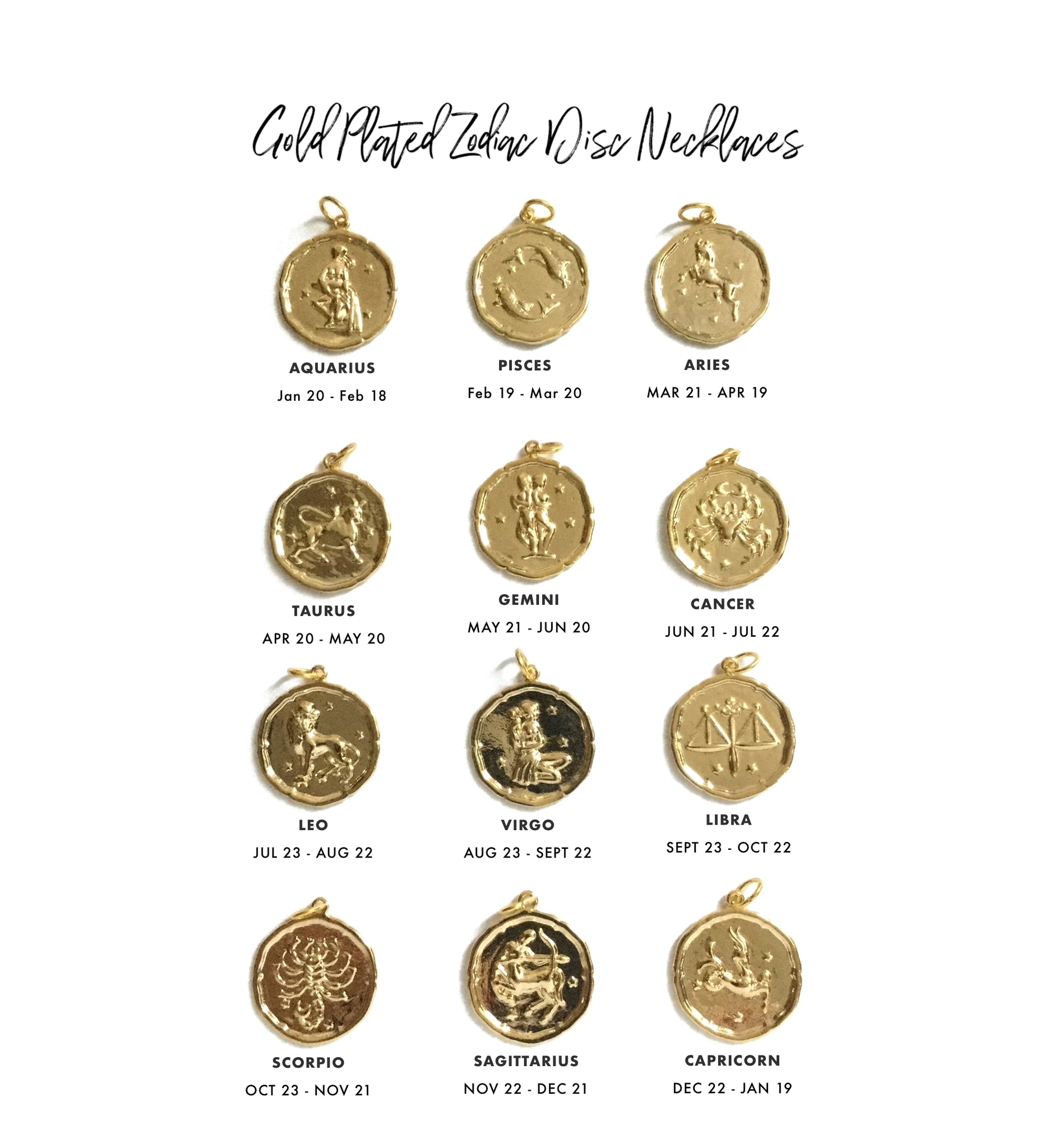 Gold plated zodiac disc necklace