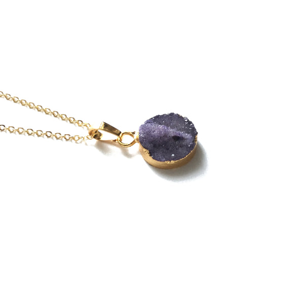 Gold electroplated amethyst gemstone necklace
