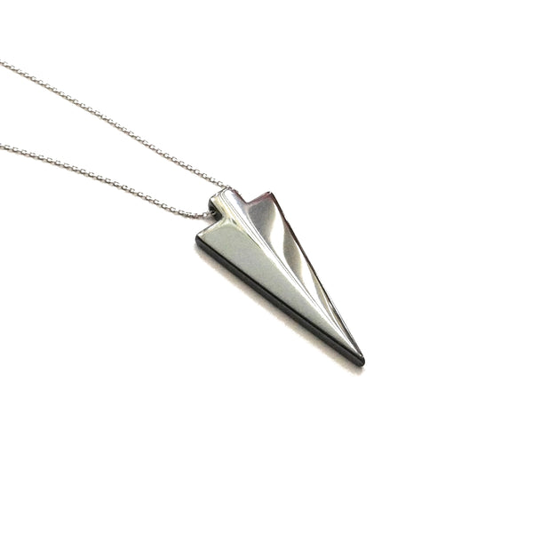 Hematite arrowhead pendant necklace on a silver rhodium plated chain