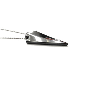 Hematite arrowhead pendant necklace on a silver rhodium plated chain