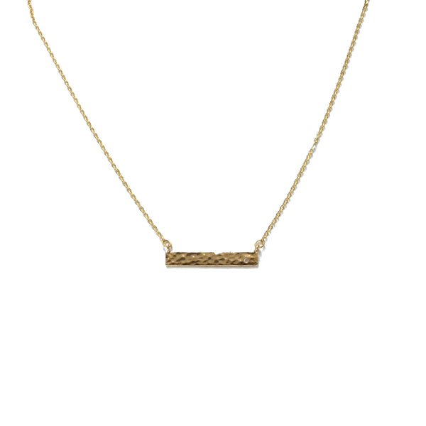 Gold plated hammered bar with a tiny cubic zirconia necklace