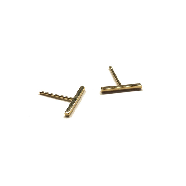16k gold plated over brass stick bar stud earrings with sterling silver posts
