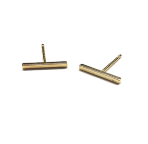 16k gold plated over brass stick bar stud earrings with sterling silver posts