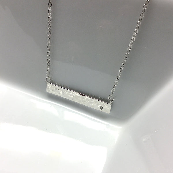 bar hammered cubic zirconia necklace