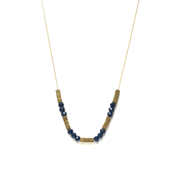Gold Hematite and Ocean Blue Glass Necklace