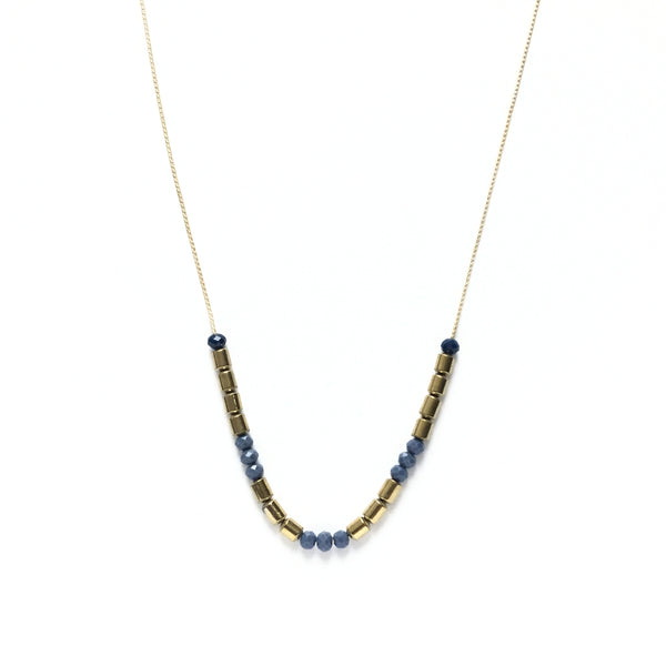 Gold and Electric Blue Glass Necklace
