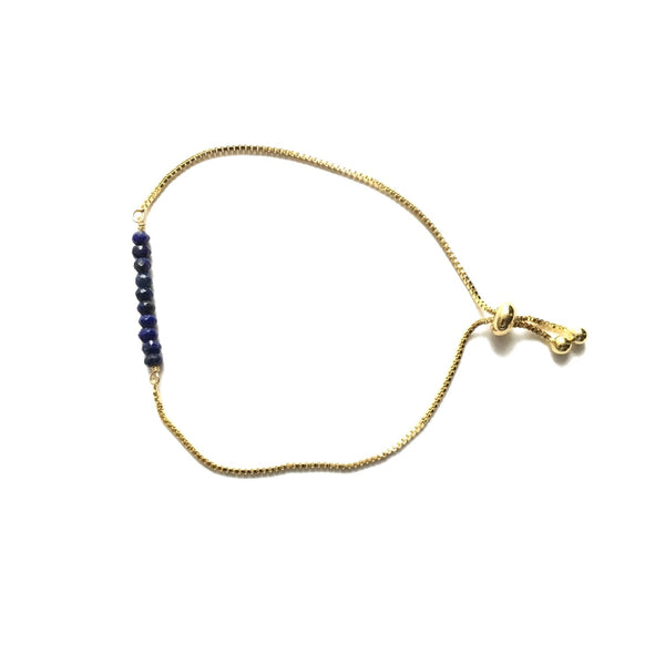 Natural lapis lazuli gemstone bar gold stainless steel box chain adjustable bracelet