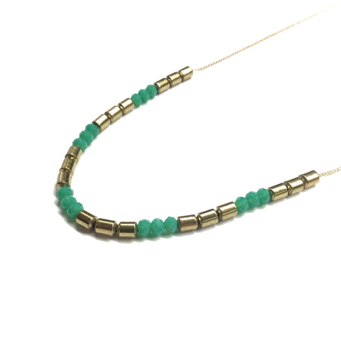 gold green bead necklace