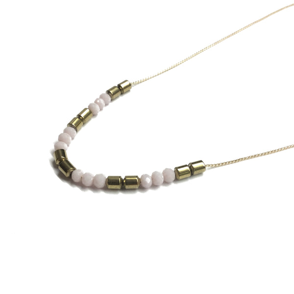 Blush Pink Glass and Gold Bead Necklace