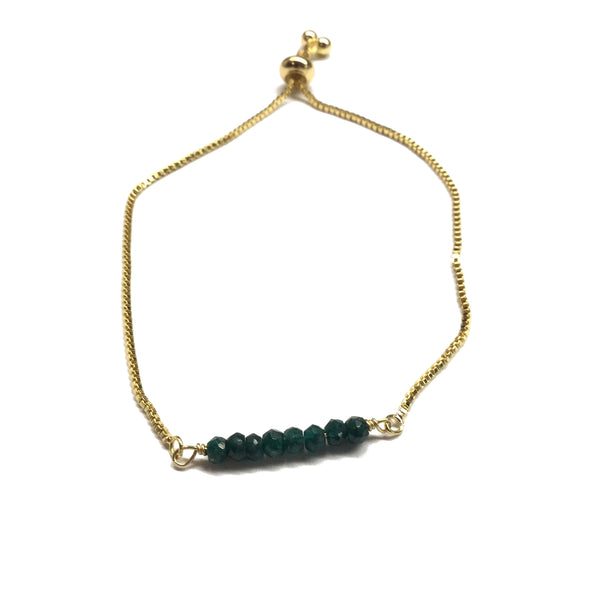 Natural emerald gemstone bar gold stainless steel box chain adjustable bracelet