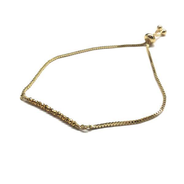 Natural golden pyrite gemstone bar gold stainless steel box chain adjustable bracelet