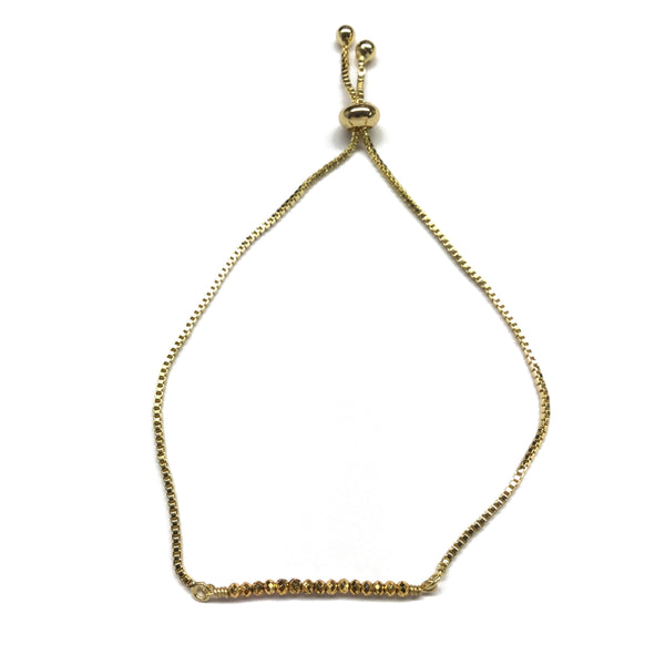 Natural golden pyrite gemstone bar gold stainless steel box chain adjustable bracelet