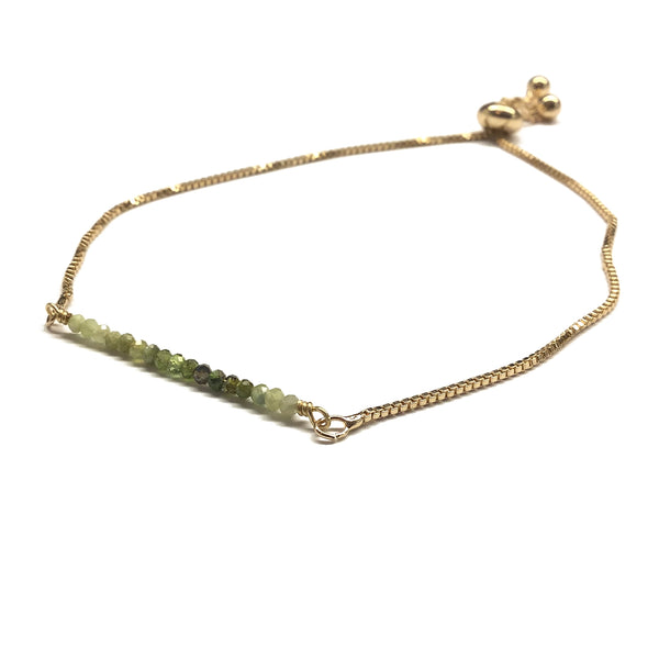 Natural green tourmaline gemstone bar gold stainless steel box chain adjustable bracelet