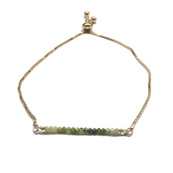 Natural green tourmaline gemstone bar gold stainless steel box chain adjustable bracelet
