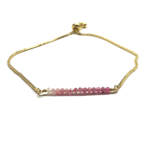 Natural pink moonstone gemstone bar gold stainless steel box chain adjustable bracelet