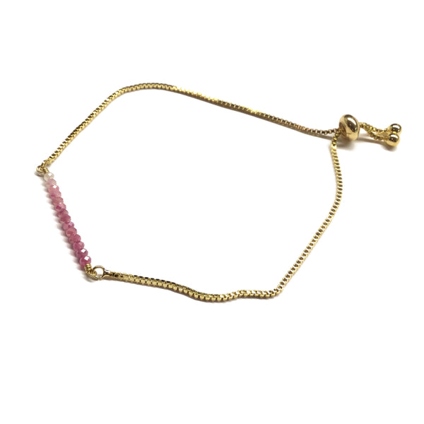 Natural Pink Moonstone Gemstone Bar Bracelet