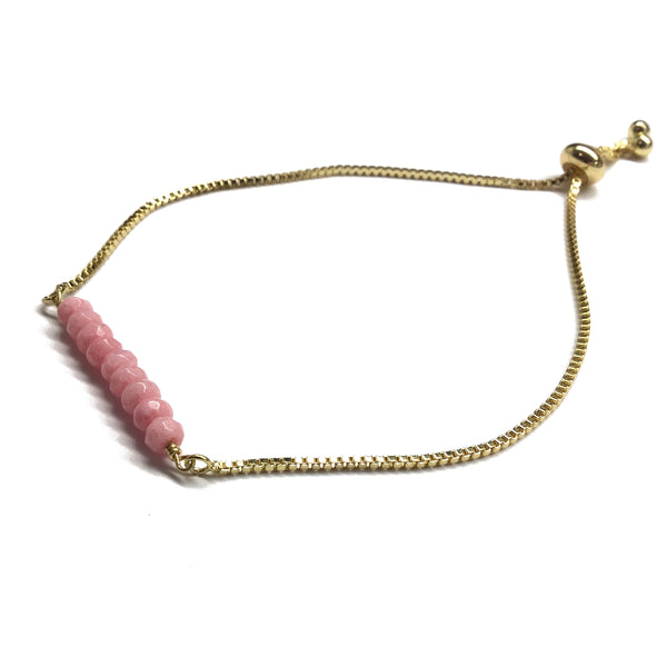 Natural rhodochrosite gemstone bar gold stainless steel box chain adjustable bracelet