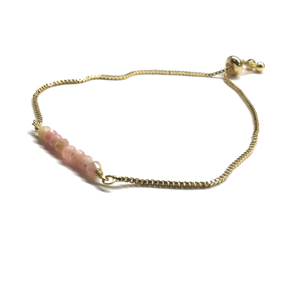 Natural pink opal gemstone bar gold stainless steel box chain adjustable bracelet