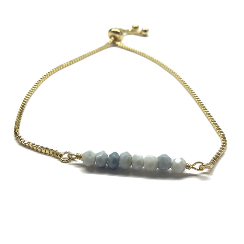 Natural blue denim opal gemstone bar gold stainless steel box chain adjustable bracelet