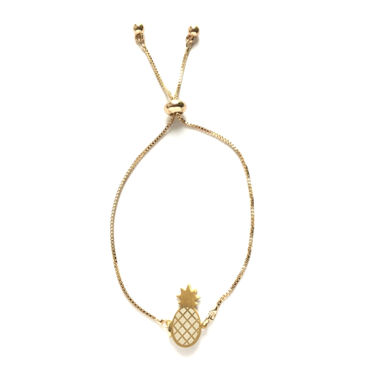 Gold stainless steel pineapple gold stainless steel box chain adjustable bracelet