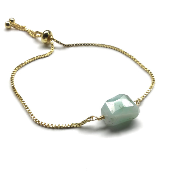 faceted chrysoprase gemstone adjustable chain bracelet