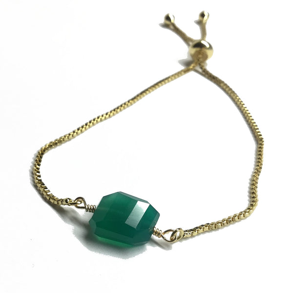 gold green gemstone adjustable bracelet