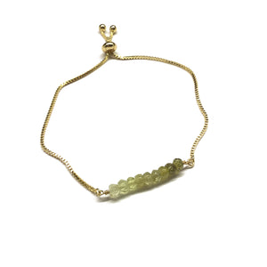Natural green garnet gemstone bar gold stainless steel box chain adjustable bracelet