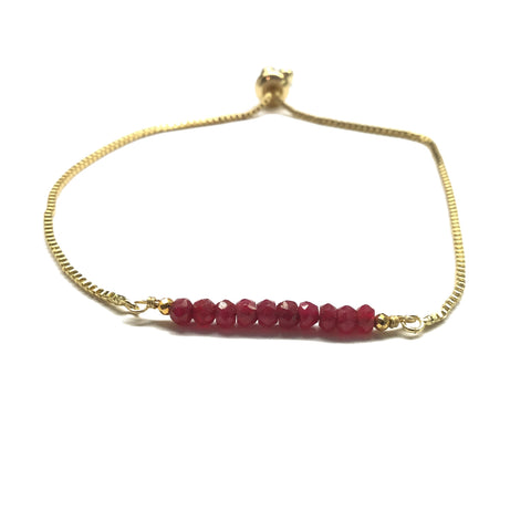 Natural ruby gemstone bar gold stainless steel box chain adjustable bracelet