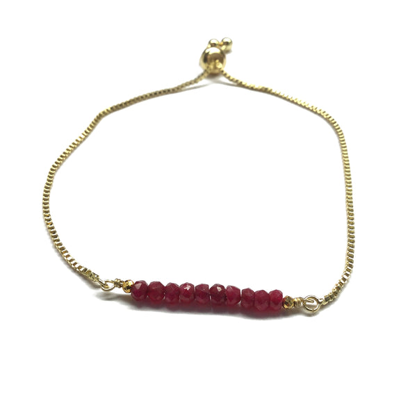 Natural ruby gemstone bar gold stainless steel box chain adjustable bracelet
