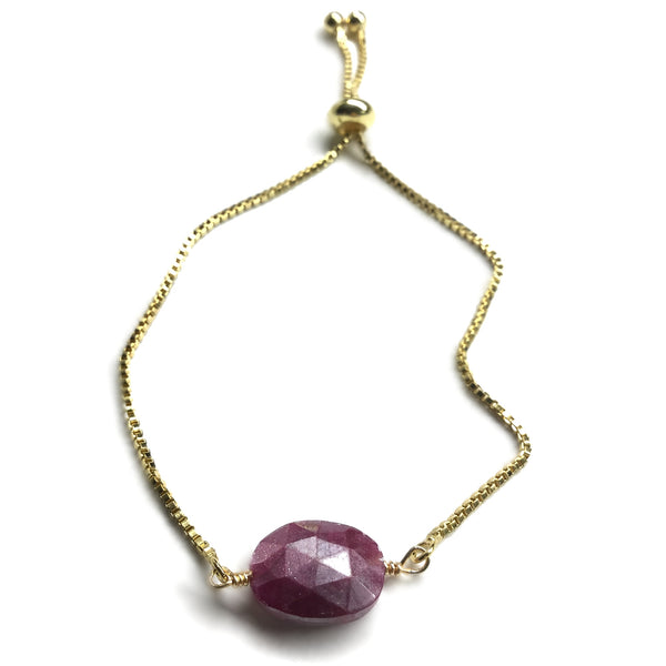 faceted red ruby gemstone adjustable chain bracelet