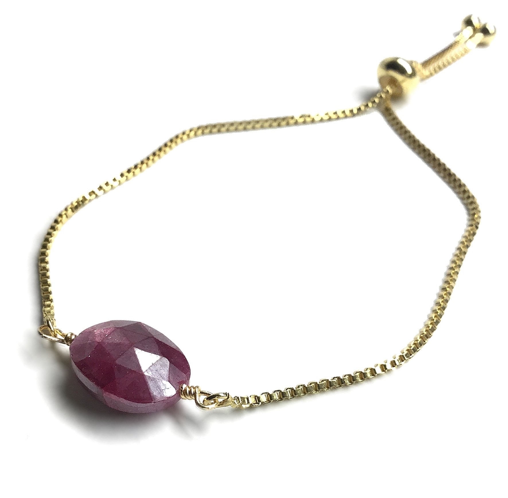 gemstone oval ruby adjustable gold chain bracelet